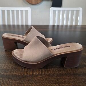 BioNatura Suede Mules Tan Leather Platform Sandals Chunky Heels Shoes sz 8 Italy